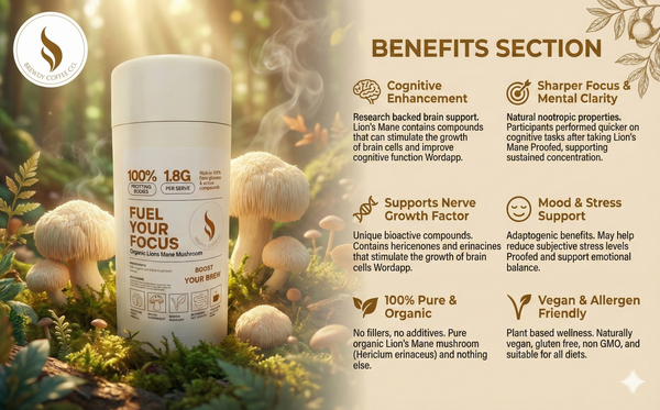 Pure Organic Lion's Mane Mushroom Powder | Brain Health Supplement