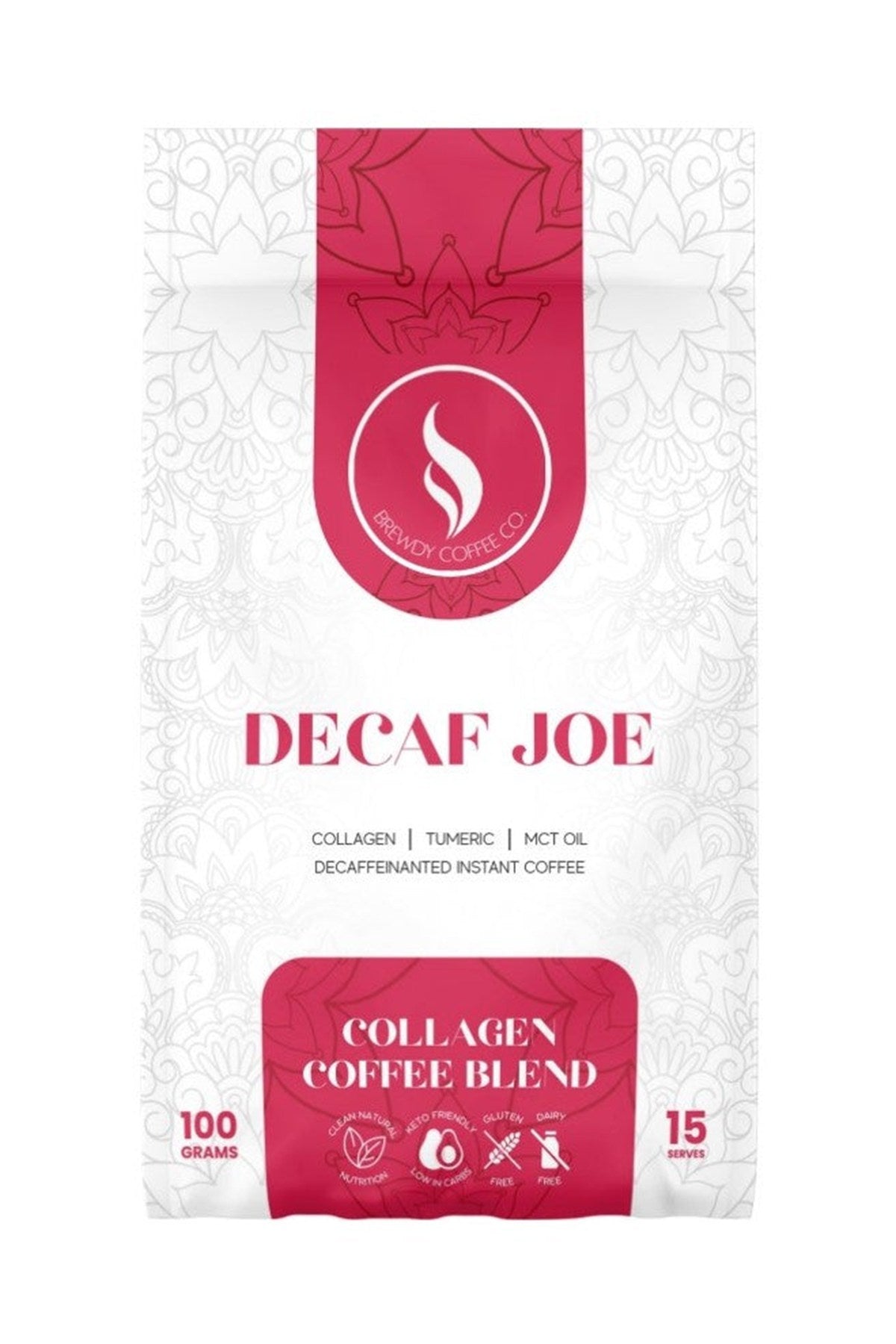 Decaf Joe, functional coffee blend, Brewdy Coffee Co, front of pack on white background